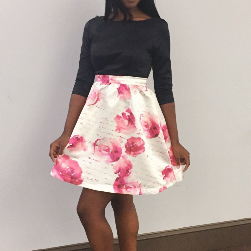 Black and Pink Floral Cocktail Dress